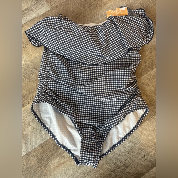 Kona Sol NEW one piece swim suit, B&W checked, tag fell off in wash, strap - Picture 1 of 9